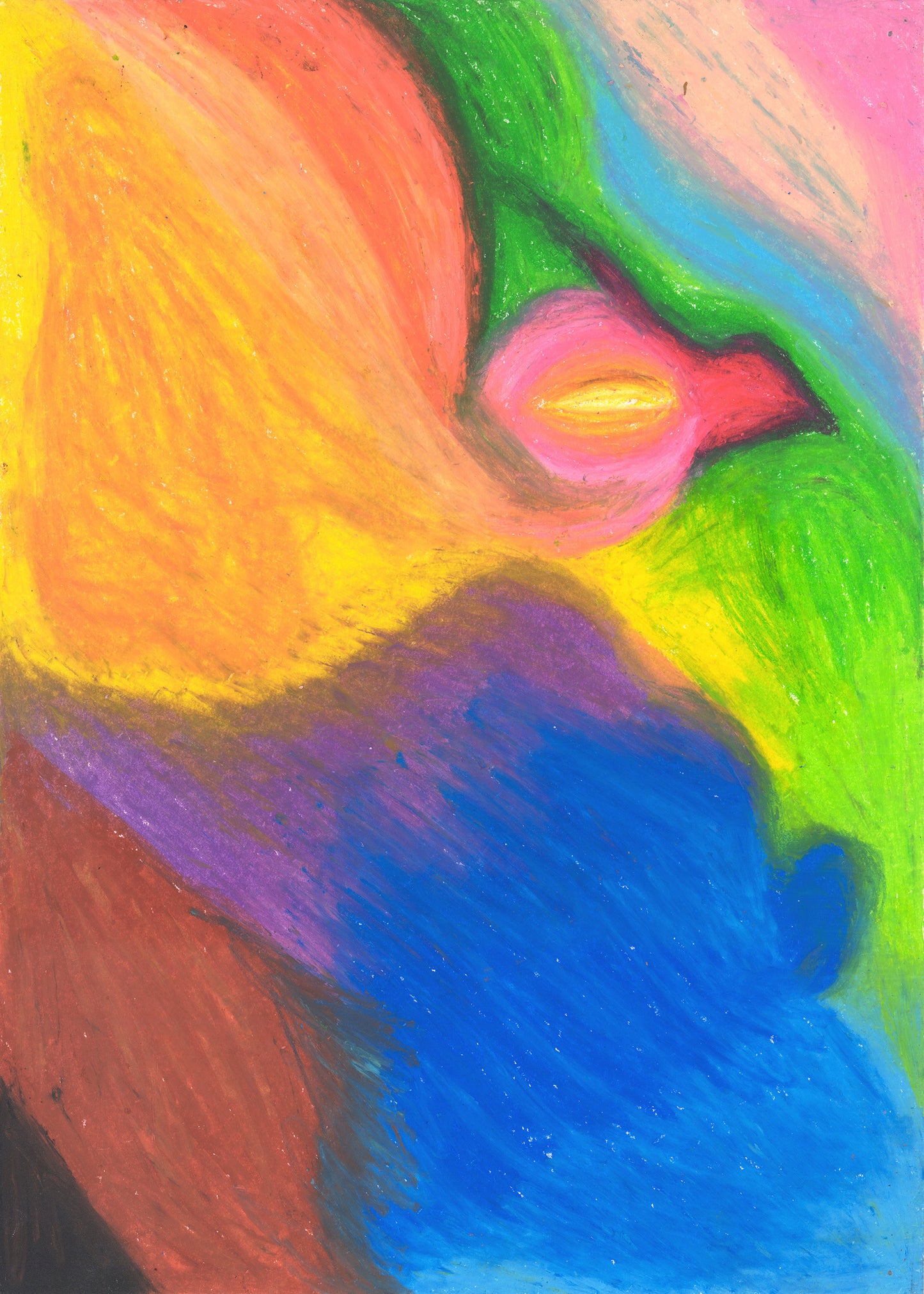 Squinting Chicken in Oil Pastel